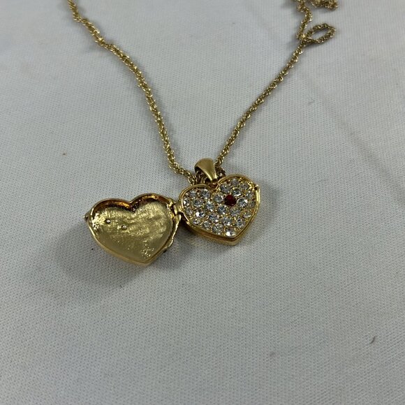 Premier Designs Gold Tone Wrapped Heart Locket Necklace Red Bow 21" Long - Picture 3 of 9
